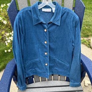 Bedford Fair Lifestyles Blue Corduroy Button Down Jacket with Pockets Si…